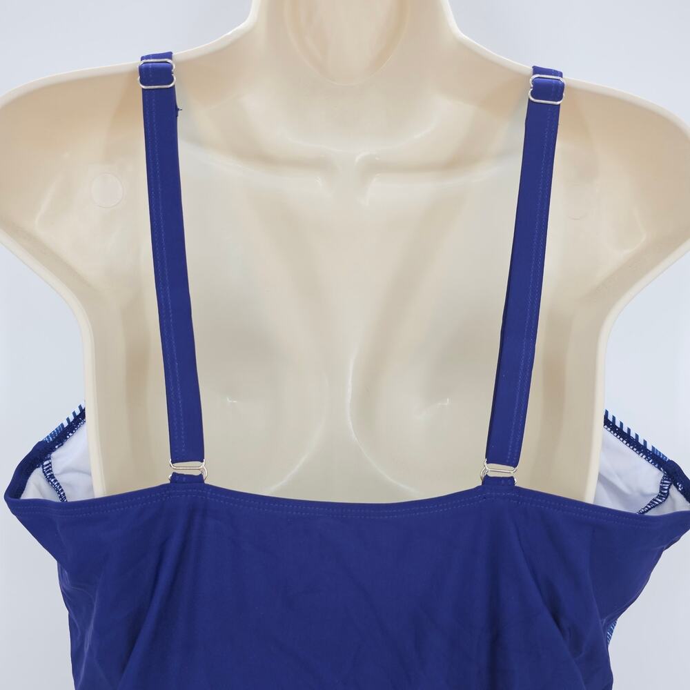 Zando Womans size XXL Twist Front Rushed One Piece Swimsuit Blue Stripe NWOT - Picture 4 of 8